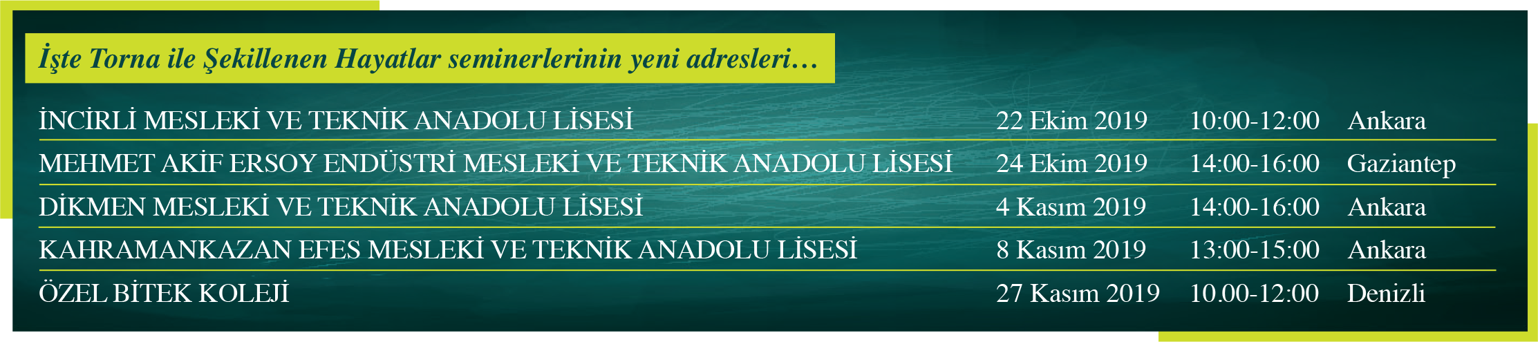 Torna ile Şekillenen Hayatlar seminerleri devam ediyor